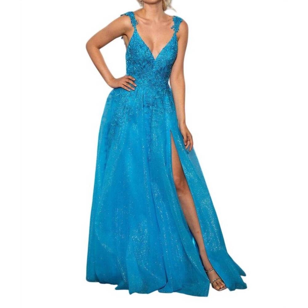 NEW STELLA COUTURE long prom formal glitter dress in blue
